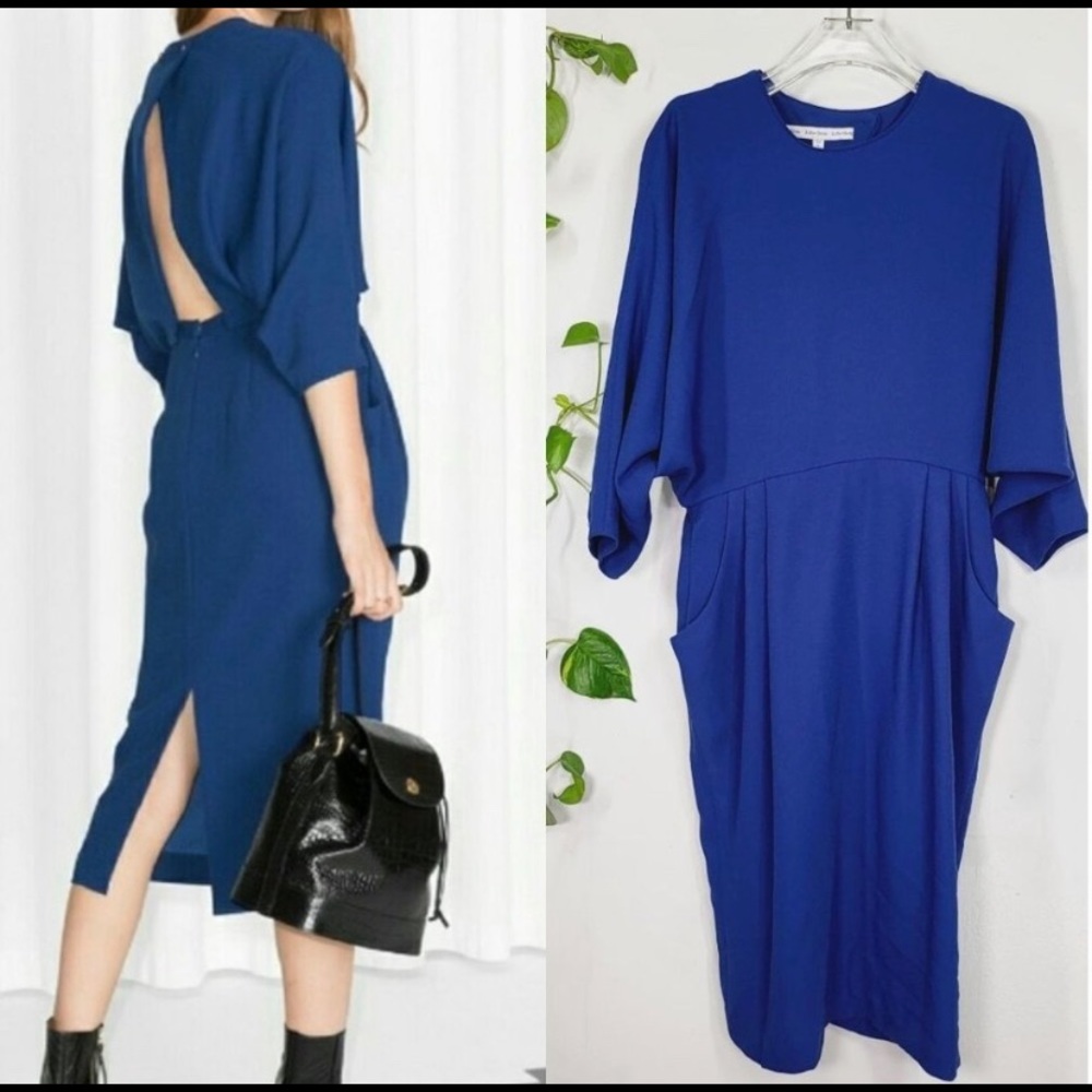 & OTHER STORIES Royal Blue Dress 8 Medium Cut Out Casual Open Back Cocktail